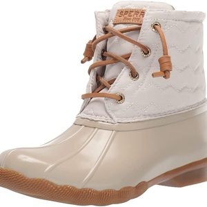 sperry womens salwater chevron nylon boots in  ivory 8.5